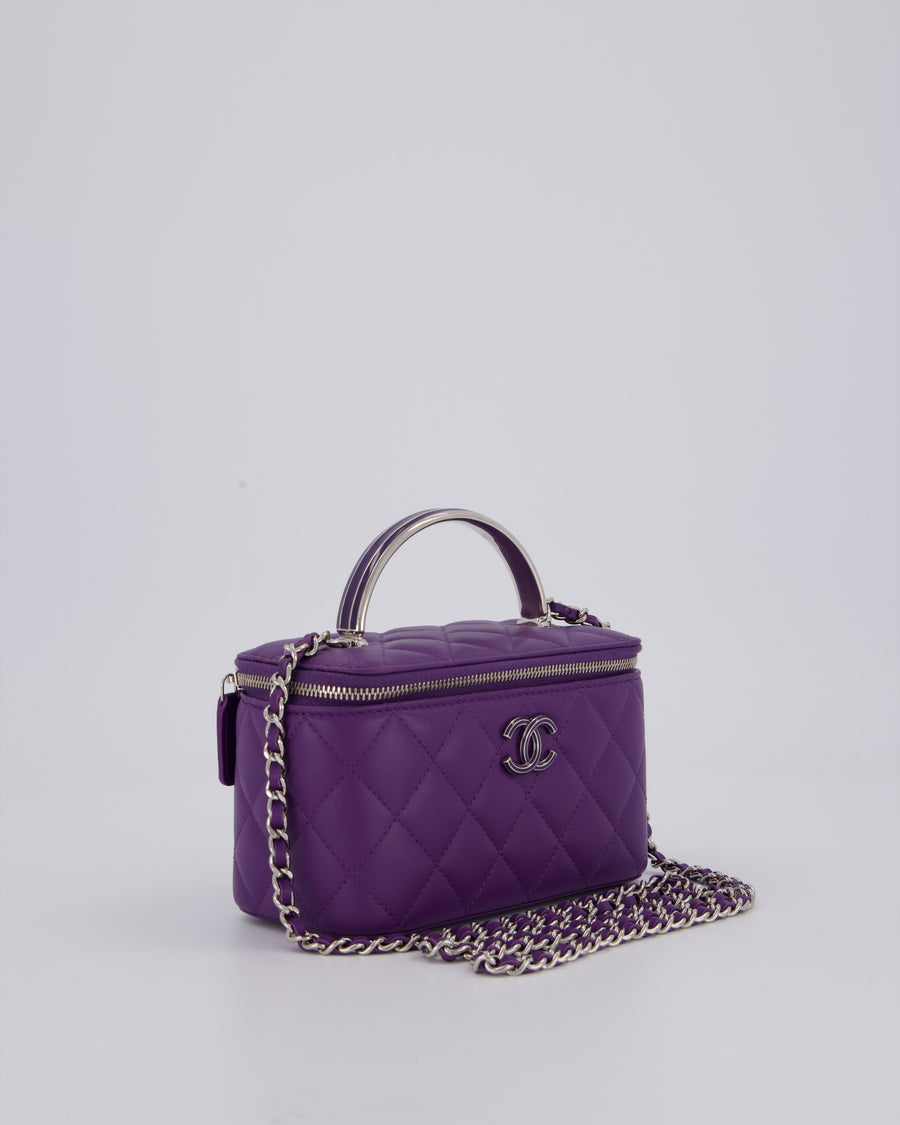 Chanel Purple Small Top Handle Vanity Case Bag  in Lambskin Leather With Enamel Purple and Silver Hardware