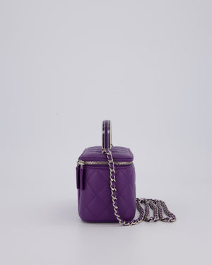 Chanel Purple Small Top Handle Vanity Case Bag  in Lambskin Leather With Enamel Purple and Silver Hardware
