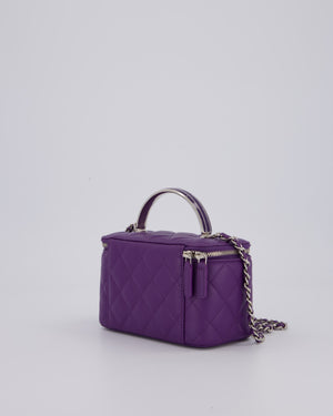 Chanel Purple Small Top Handle Vanity Case Bag  in Lambskin Leather With Enamel Purple and Silver Hardware