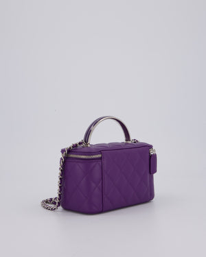 Chanel Purple Small Top Handle Vanity Case Bag  in Lambskin Leather With Enamel Purple and Silver Hardware