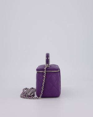 Chanel Purple Small Top Handle Vanity Case Bag  in Lambskin Leather With Enamel Purple and Silver Hardware