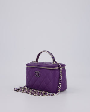 Chanel Purple Small Top Handle Vanity Case Bag  in Lambskin Leather With Enamel Purple and Silver Hardware