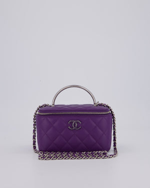 Chanel Purple Small Top Handle Vanity Case Bag  in Lambskin Leather With Enamel Purple and Silver Hardware