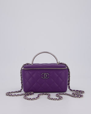 Chanel Purple Small Top Handle Vanity Case Bag  in Lambskin Leather With Enamel Purple and Silver Hardware