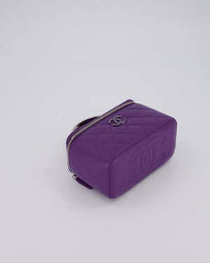 Chanel Purple Small Top Handle Vanity Case Bag  in Lambskin Leather With Enamel Purple and Silver Hardware