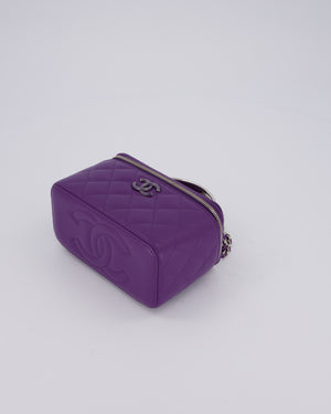 Chanel Purple Small Top Handle Vanity Case Bag  in Lambskin Leather With Enamel Purple and Silver Hardware