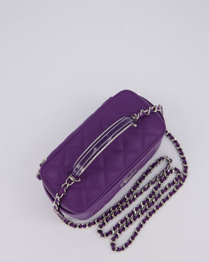 Chanel Purple Small Top Handle Vanity Case Bag  in Lambskin Leather With Enamel Purple and Silver Hardware