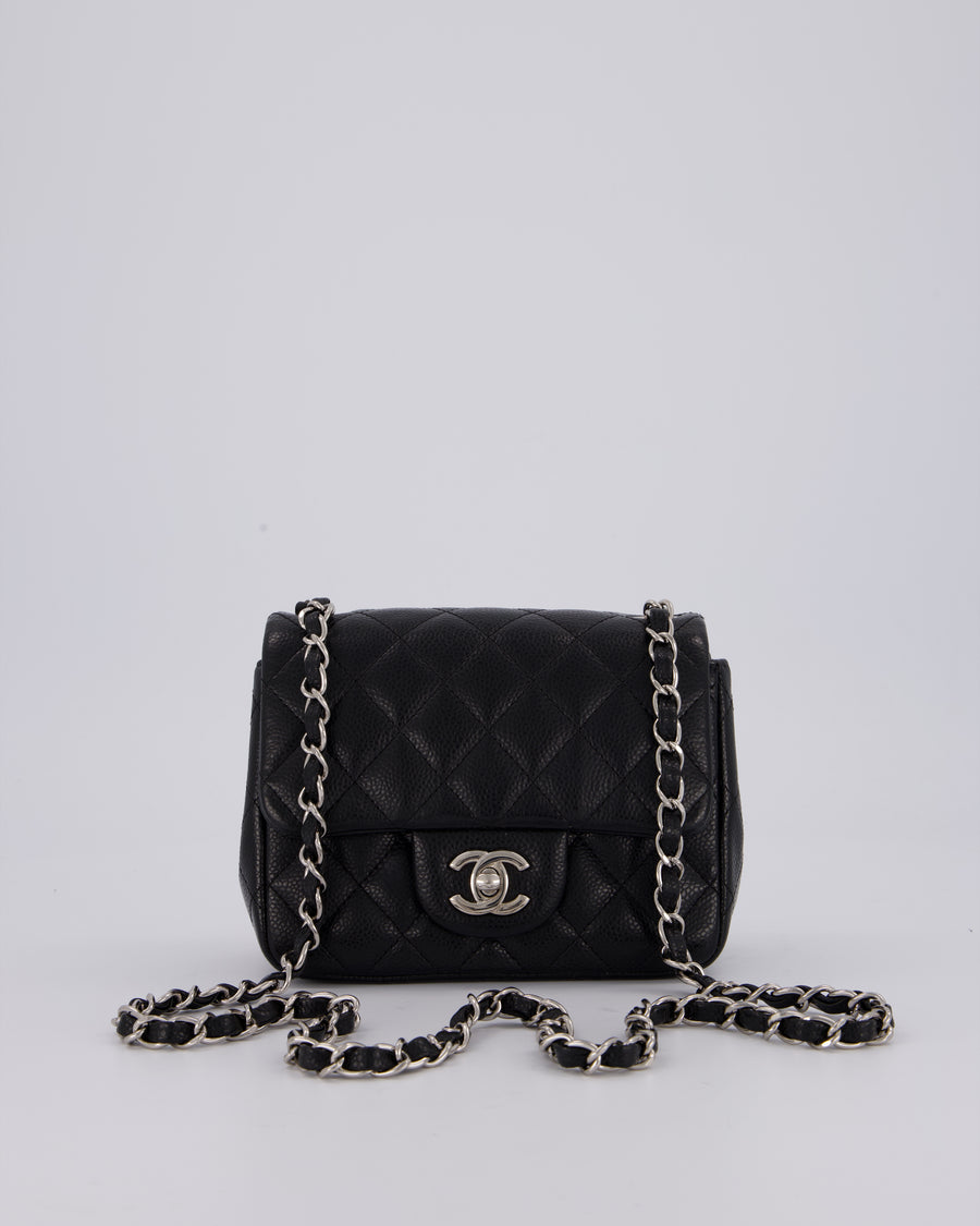 Chanel Black Mini Square Caviar Leather Silver Hardware