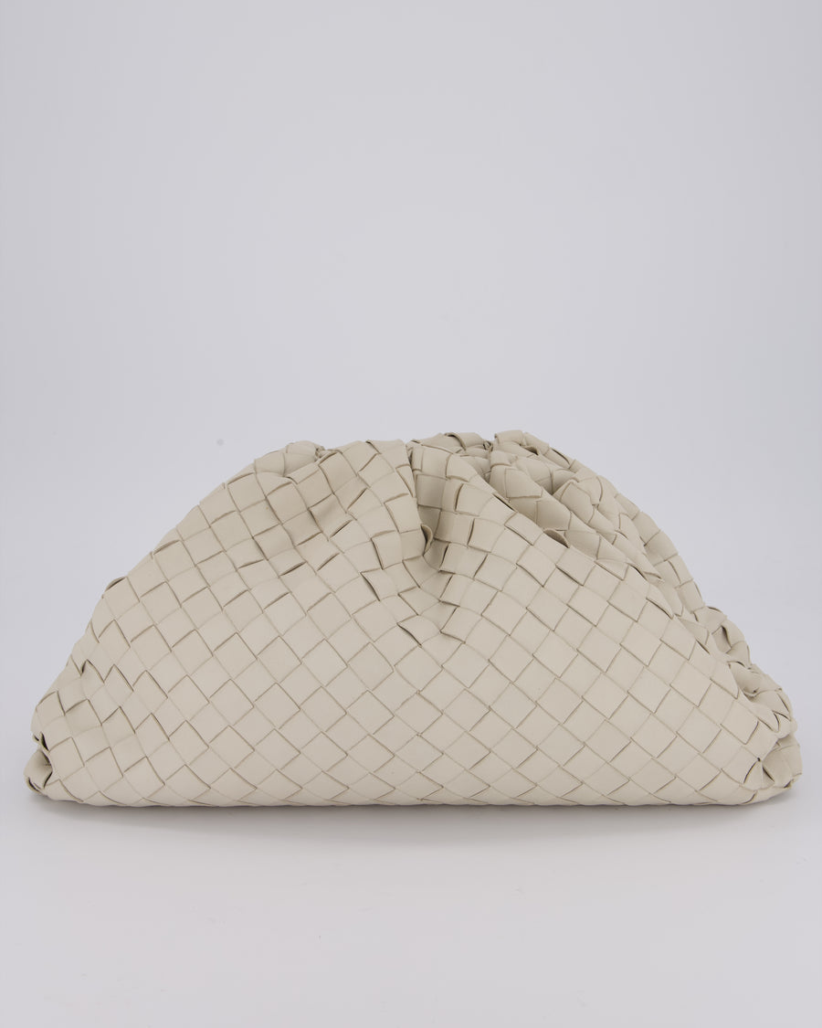 Bottega Veneta Cream Intrecciato Large Pouch Bag in Calfskin Leather