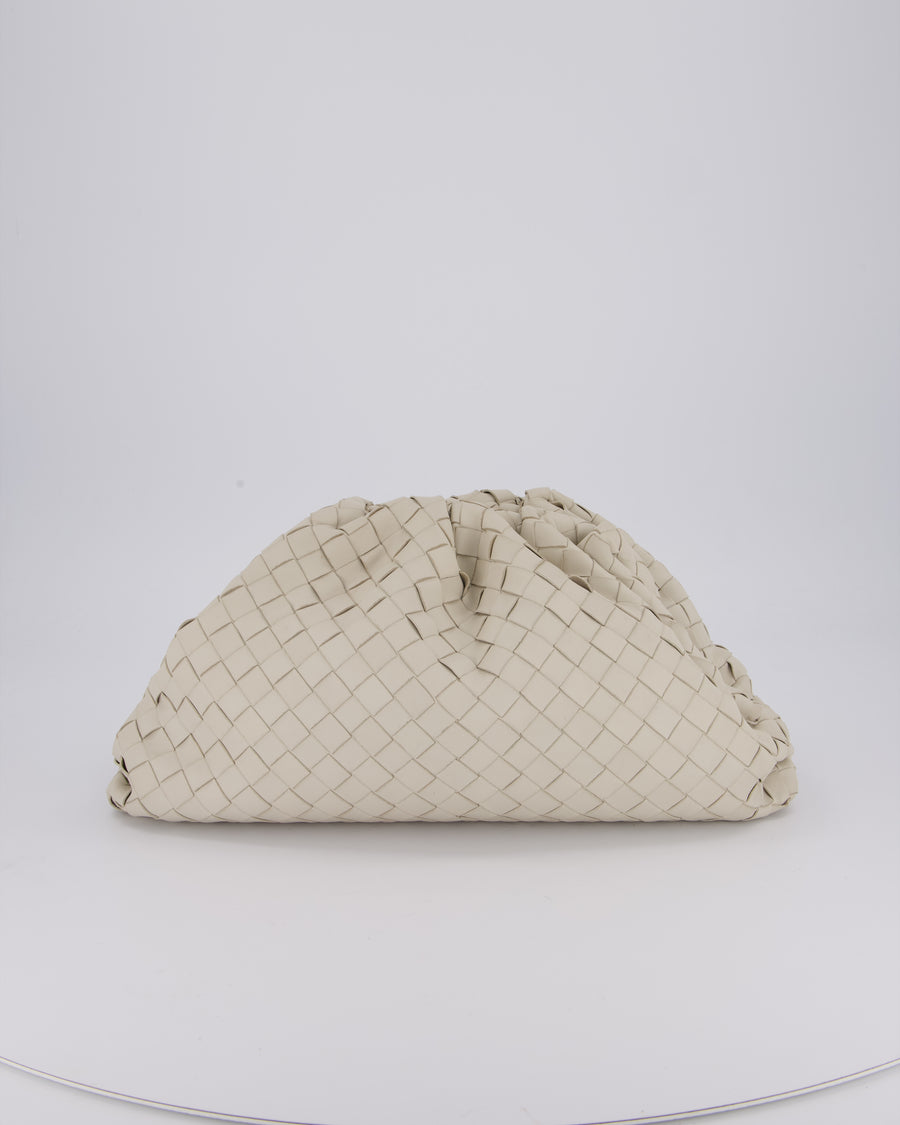 Bottega Veneta Cream Intrecciato Large Pouch Bag in Calfskin Leather