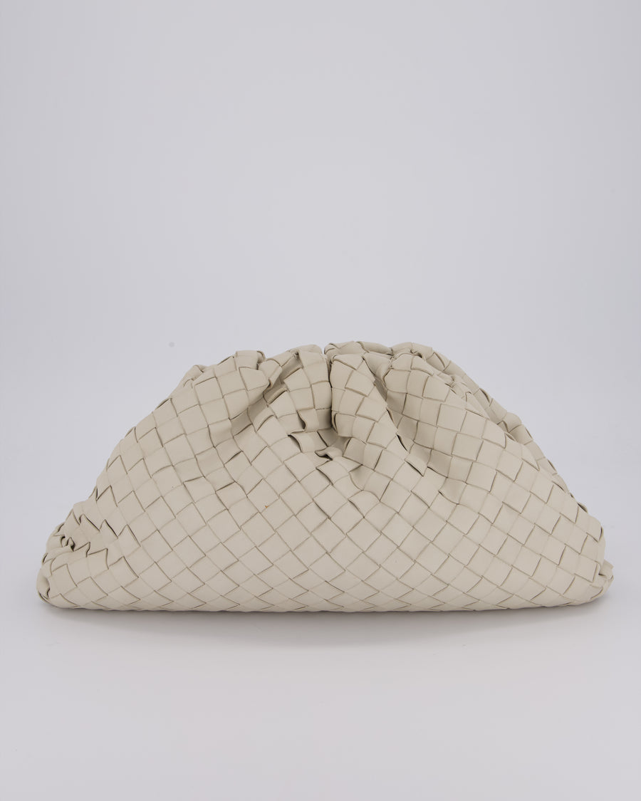 Bottega Veneta Cream Intrecciato Large Pouch Bag in Calfskin Leather