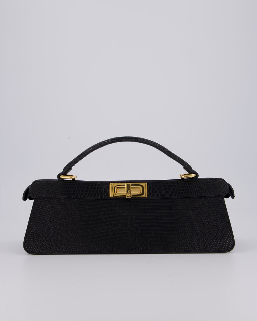 Fendi Black Long Lizard Peakaboo Iseeu Bag With Gold Hardware