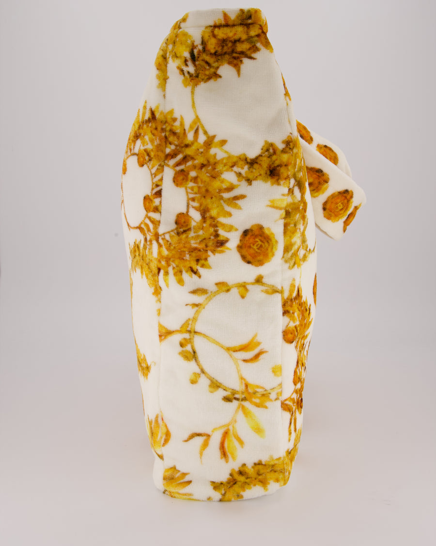 Chanel Paris-Greece Resort White and Orange Floral Print Terrycloth Beach Tote Bag With Matching Towel