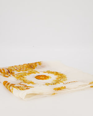 Chanel Paris - Greece Resort White With Orange Floral Pattern Scarf 130cm x 265cm