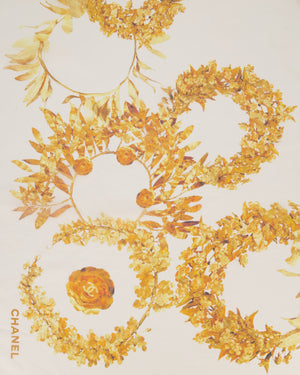 Chanel Paris - Greece Resort White With Orange Floral Pattern Scarf 130cm x 265cm