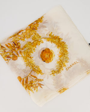 Chanel Paris - Greece Resort White With Orange Floral Pattern Scarf 130cm x 265cm