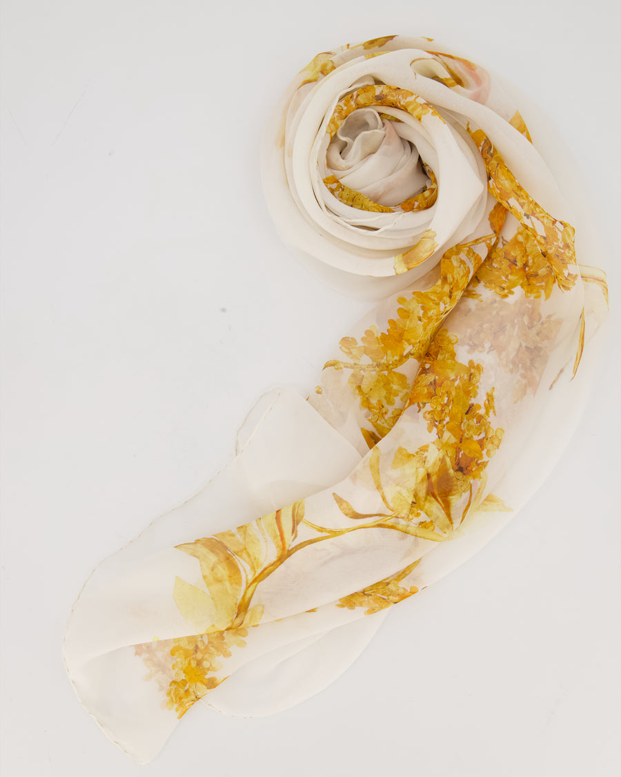 Chanel Paris - Greece Resort White With Orange Floral Pattern Scarf 130cm x 265cm