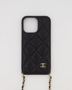 Chanel Black IPhone 16 Lambskin with Pearls and Gold Chain