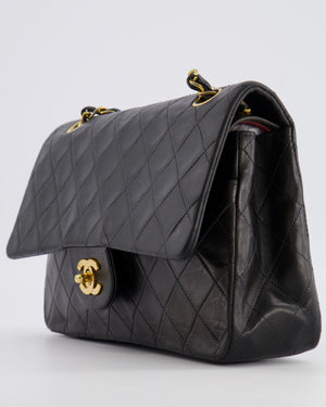 Chanel Vintage Medium Classic Double Flap Bag in Black Lambskin Leather with 24K Gold Hardware