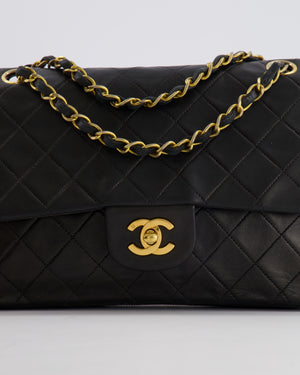 Chanel Vintage Medium Classic Double Flap Bag in Black Lambskin Leather with 24K Gold Hardware