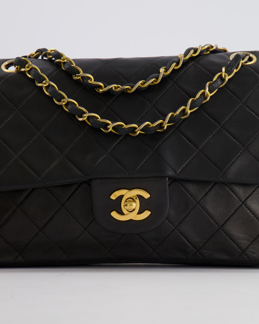 Chanel Vintage Medium Classic Double Flap Bag in Black Lambskin Leather with 24K Gold Hardware