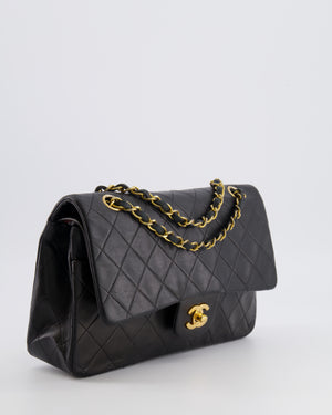 Chanel Vintage Medium Classic Double Flap Bag in Black Lambskin Leather with 24K Gold Hardware