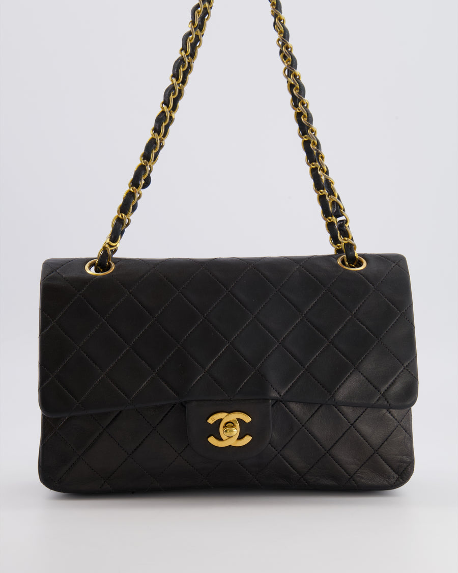 Chanel Vintage Medium Classic Double Flap Bag in Black Lambskin Leather with 24K Gold Hardware