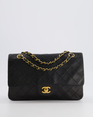 Chanel Vintage Medium Classic Double Flap Bag in Black Lambskin Leather with 24K Gold Hardware