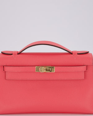 Hermès Kelly Pochette Bag in Rose Azalee Epsom Leather with Permabrass Hardware