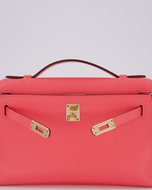 Hermès Kelly Pochette Bag in Rose Azalee Epsom Leather with Permabrass Hardware