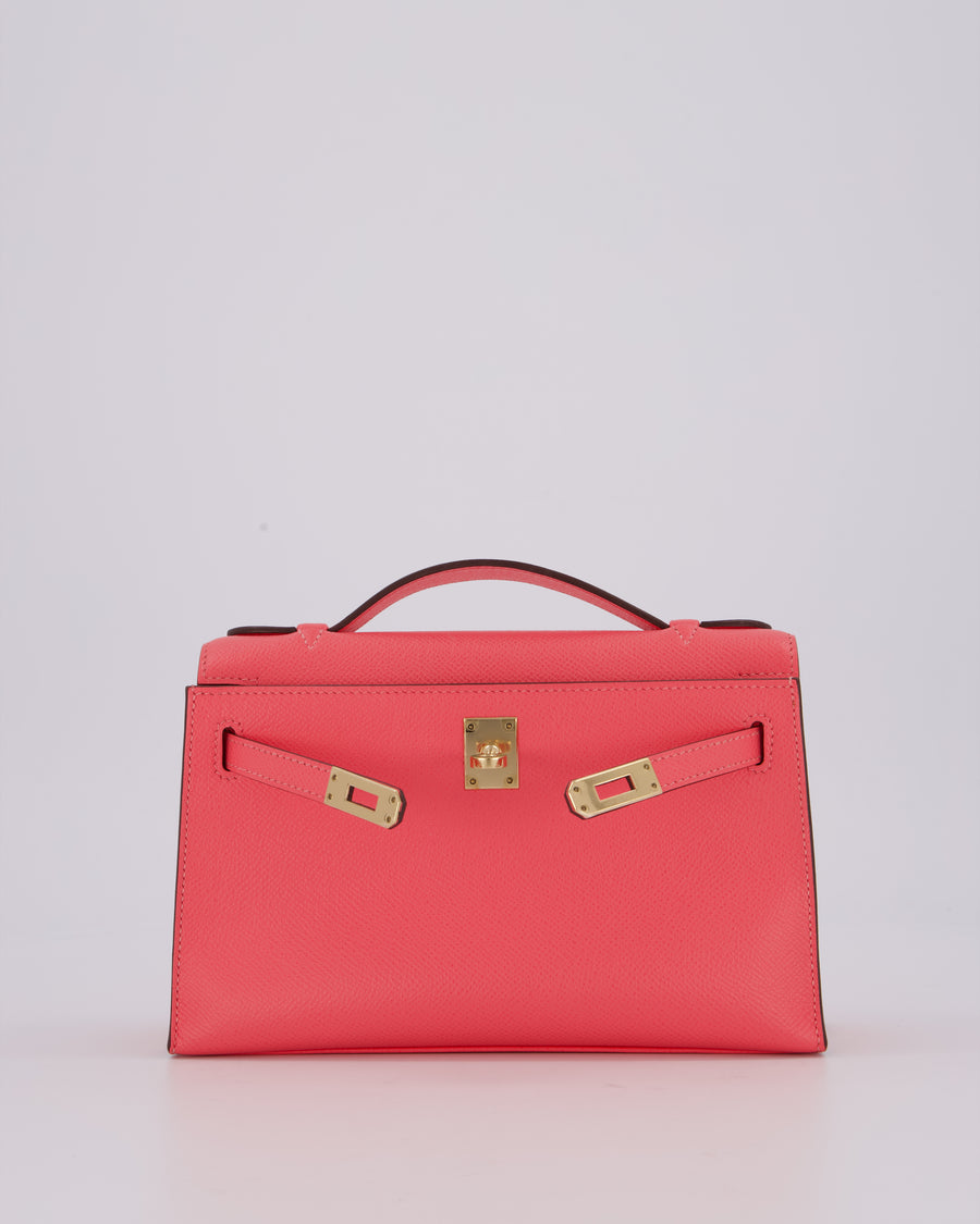 Hermès Kelly Pochette Bag in Rose Azalee Epsom Leather with Permabrass Hardware