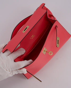 Hermès Kelly Pochette Bag in Rose Azalee Epsom Leather with Permabrass Hardware