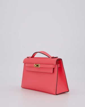 Hermès Kelly Pochette Bag in Rose Azalee Epsom Leather with Permabrass Hardware