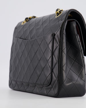 Chanel Vintage Square Medium Classic Double Flap Bag in Black Lambskin Leather with 24K Gold Hardware
