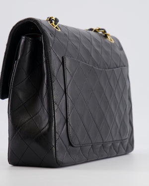 Chanel Vintage Square Medium Classic Double Flap Bag in Black Lambskin Leather with 24K Gold Hardware