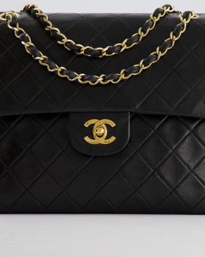 Chanel Vintage Square Medium Classic Double Flap Bag in Black Lambskin Leather with 24K Gold Hardware