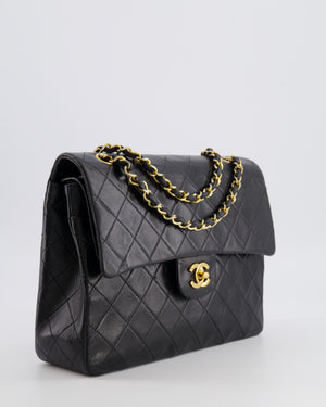 Chanel Vintage Square Medium Classic Double Flap Bag in Black Lambskin Leather with 24K Gold Hardware