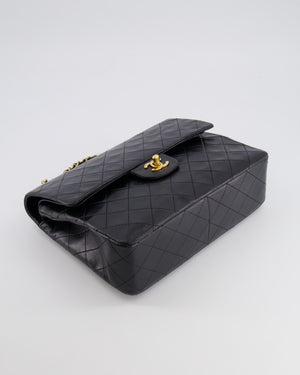 Chanel Vintage Square Medium Classic Double Flap Bag in Black Lambskin Leather with 24K Gold Hardware