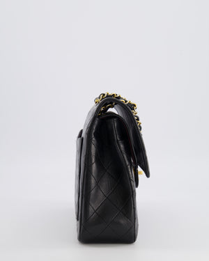 Chanel Vintage Square Medium Classic Double Flap Bag in Black Lambskin Leather with 24K Gold Hardware