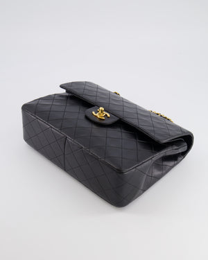 Chanel Vintage Square Medium Classic Double Flap Bag in Black Lambskin Leather with 24K Gold Hardware