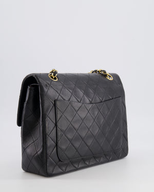 Chanel Vintage Square Medium Classic Double Flap Bag in Black Lambskin Leather with 24K Gold Hardware