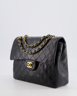 Chanel Vintage Square Medium Classic Double Flap Bag in Black Lambskin Leather with 24K Gold Hardware