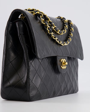 Chanel Vintage Square Medium Classic Double Flap Bag in Black Lambskin Leather with 24K Gold Hardware