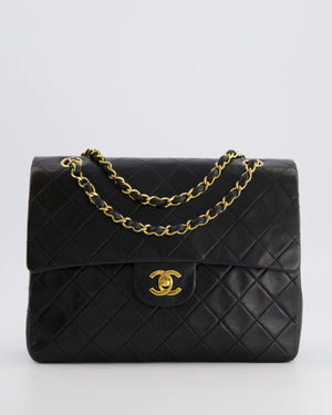 Chanel Vintage Square Medium Classic Double Flap Bag in Black Lambskin Leather with 24K Gold Hardware