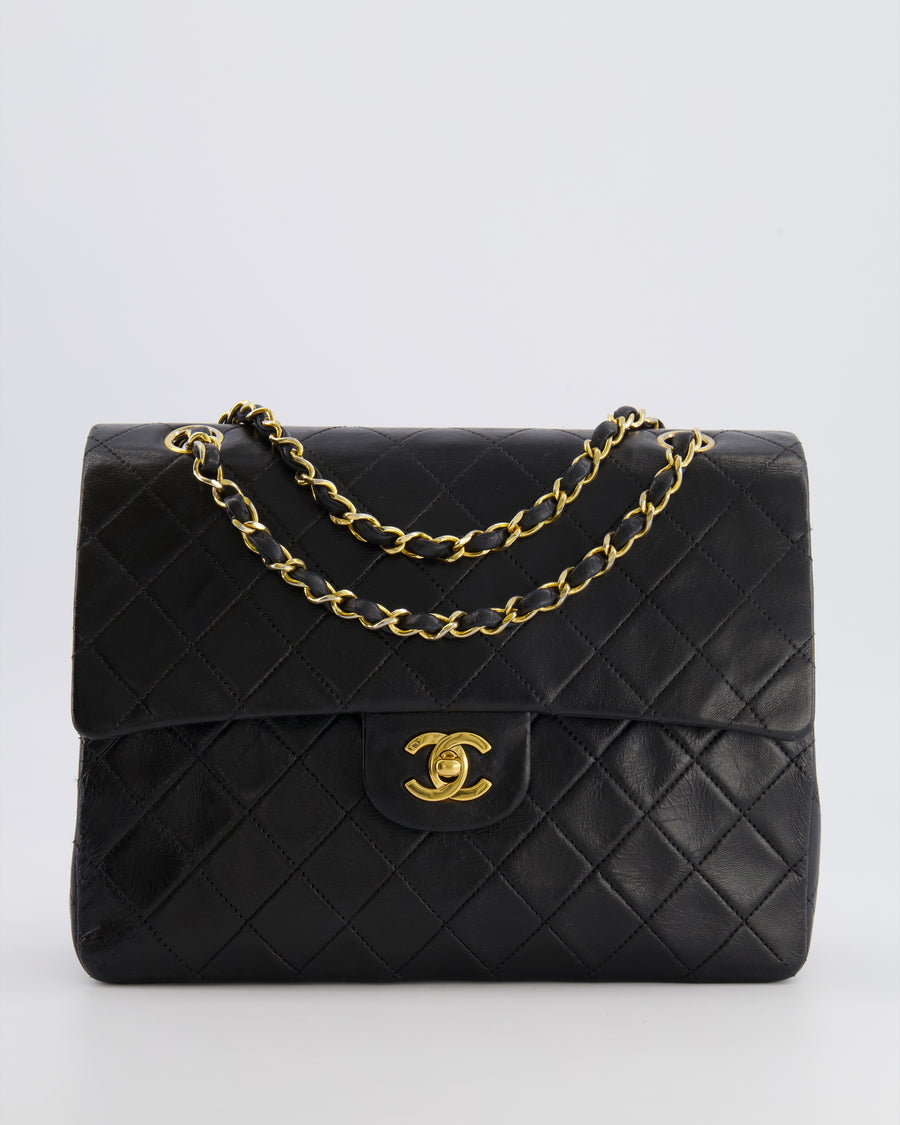 Chanel Vintage Square Medium Classic Double Flap Bag in Black Lambskin Leather with 24K Gold Hardware