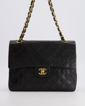 Chanel Vintage Square Medium Classic Double Flap Bag in Black Lambskin Leather with 24K Gold Hardware