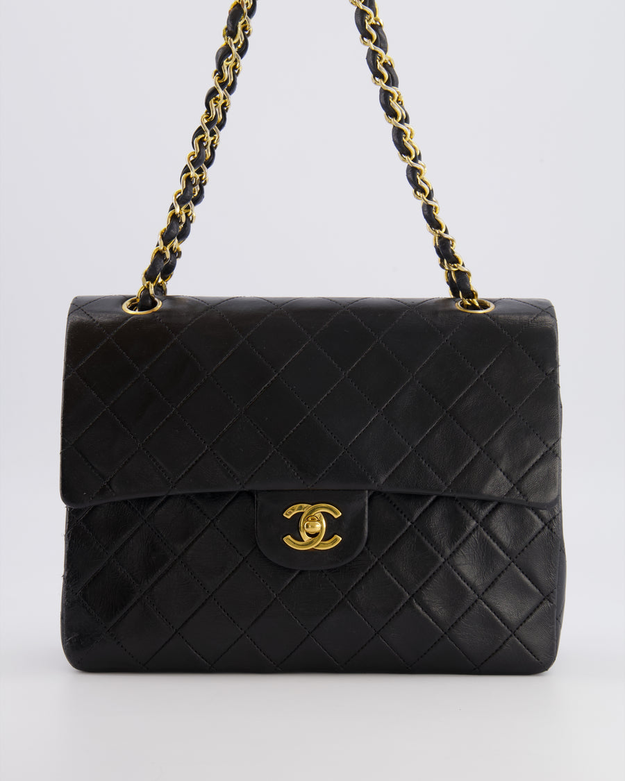Chanel Vintage Square Medium Classic Double Flap Bag in Black Lambskin Leather with 24K Gold Hardware