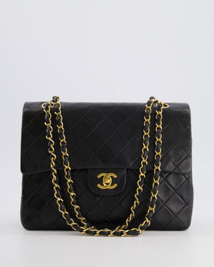 Chanel Vintage Square Medium Classic Double Flap Bag in Black Lambskin Leather with 24K Gold Hardware