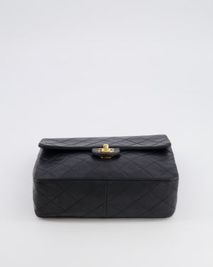 Chanel Vintage Small Square Single Flap Bag in Black Lambskin Leather with 24K Gold Hardware
