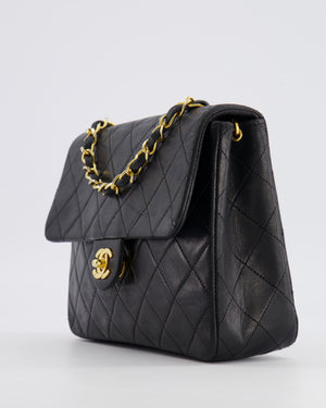 Chanel Vintage Small Square Single Flap Bag in Black Lambskin Leather with 24K Gold Hardware